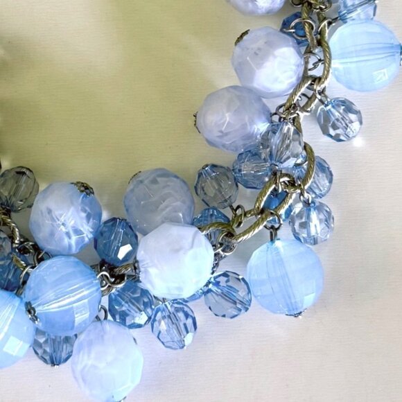 Icy Blue Bauble Statement Necklace Chunky Silver Chain Faceted Beads Y2K Glam - Picture 11 of 13